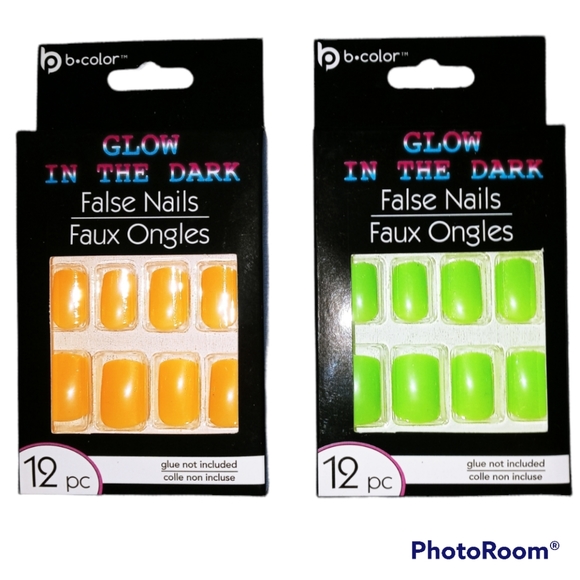 2 Sets, Glow In The Dark Nails. Glue-On. Adult Size. Orange & Green. - Picture 5 of 5